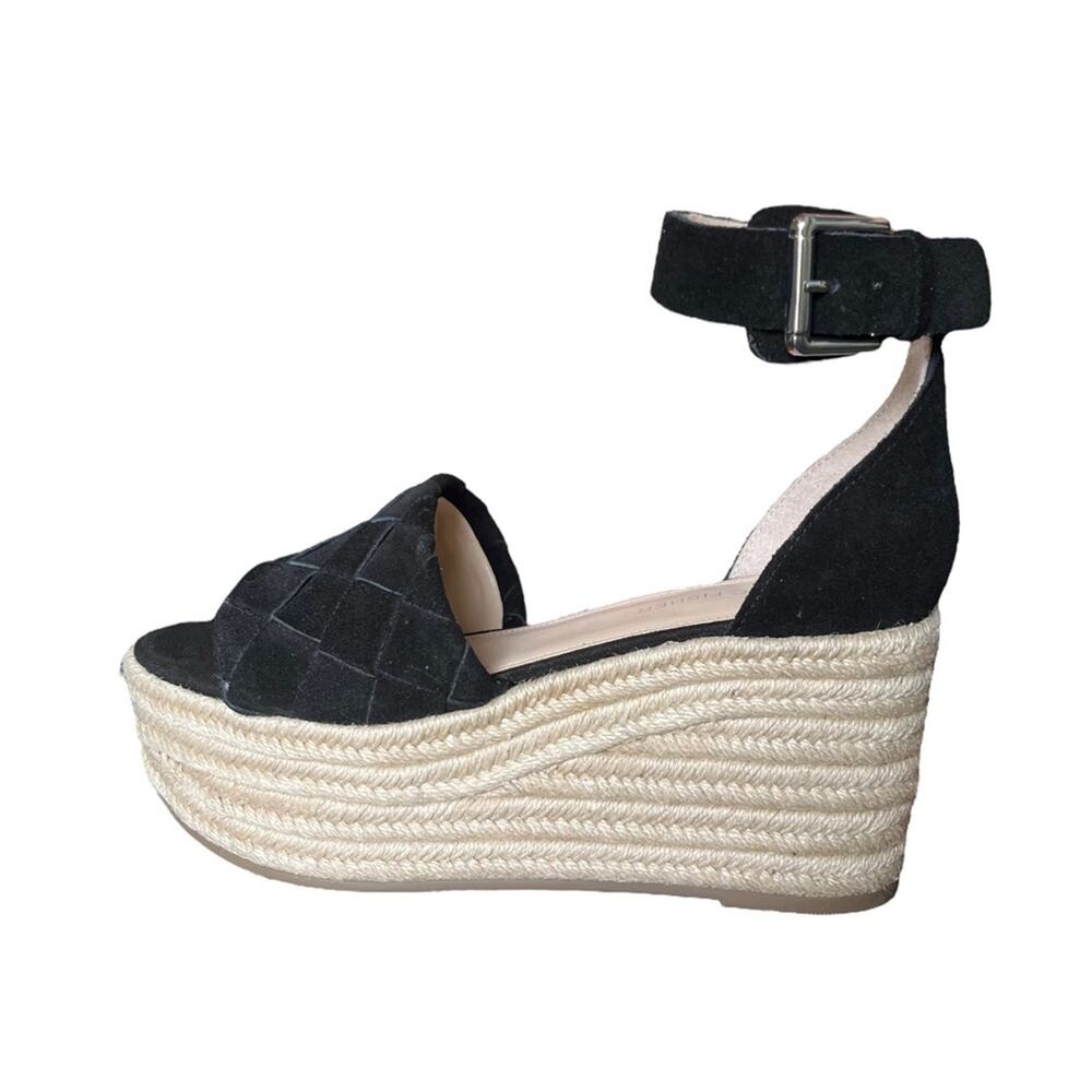 Marc Fisher Vixta Espadrille Wedges Platform Sandals Black Woven Suede size 8.5